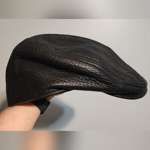 Scala Classic Black 100% Leather Dorfman Pacific Co. Handmade Stitched Flat Cap
